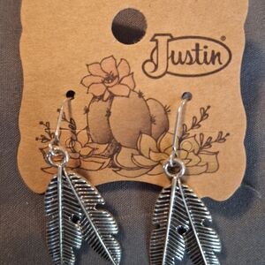Justin Boots Silver Feather Drop Earrings